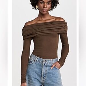 Pixie Market Off-Shoulder Brown Top